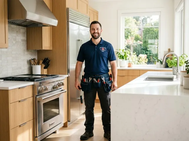 Appliance Repair Hero technician in a Alamance, NC kitchen after an appliance repair